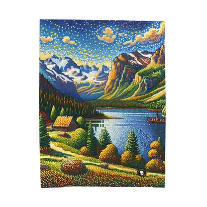 "Tranquil Sunset: A Pointillist Masterpiece of Serene Countryside" - The Alien Velveteen Plush Blanket Pointillism