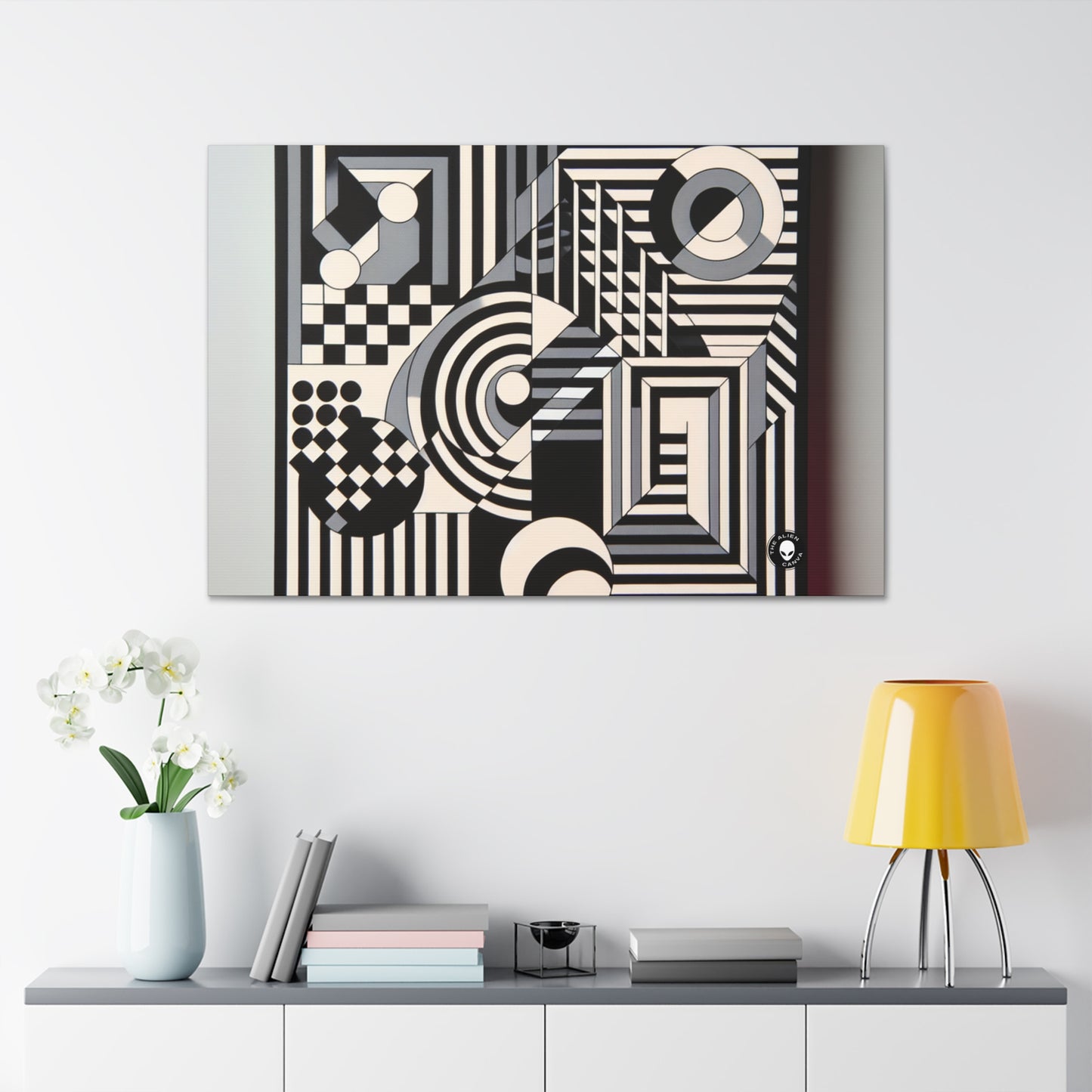 "Mesmerize : géométrie audacieuse de l'Op Art en noir et blanc" - The Alien Canva Op Art