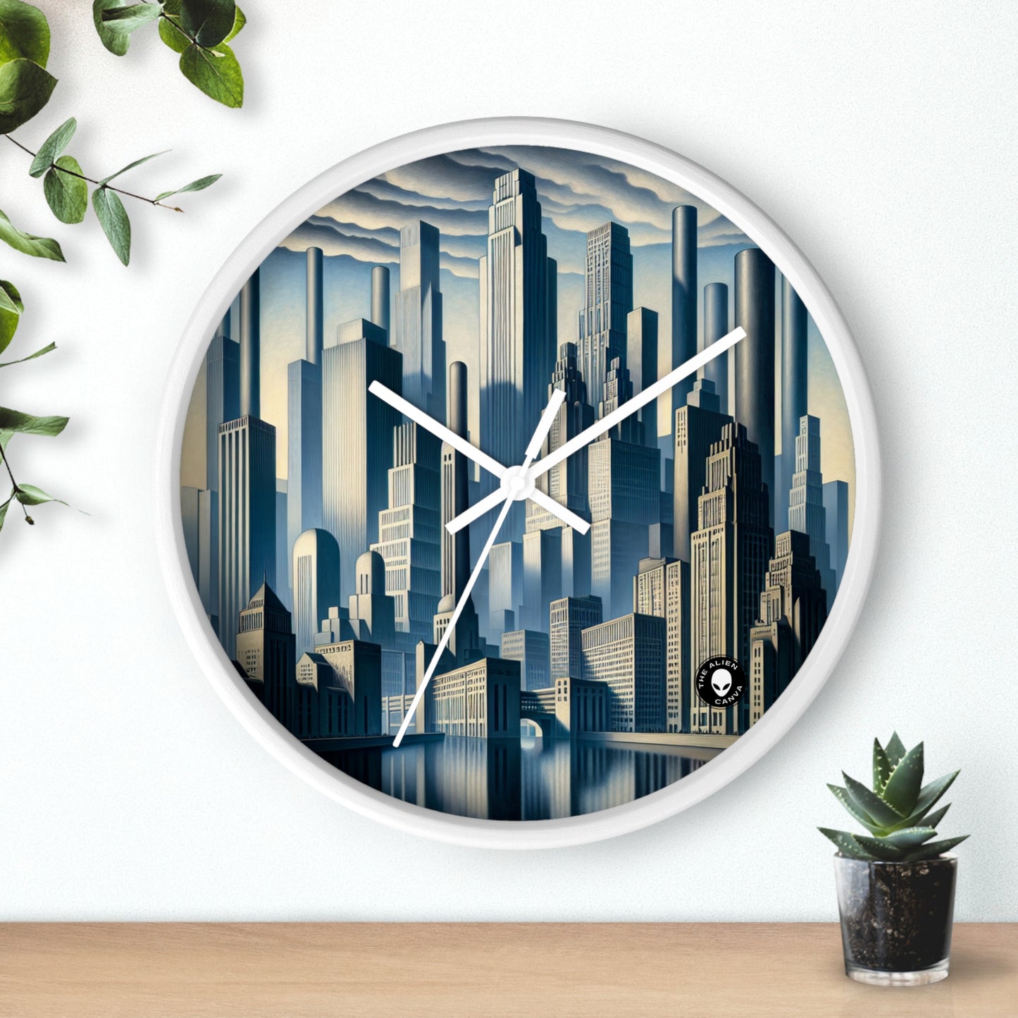 "Metrópoli moderna: una perspectiva del precisionismo" - El reloj de pared alienígena Precisionismo