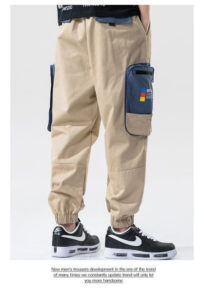 Pantalon cargo ample imprimé color-block avec grandes poches