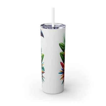 "Toucan on a Tropical Bloom" - The Alien Maars® Skinny Tumbler with Straw 20oz Hyperrealism Style