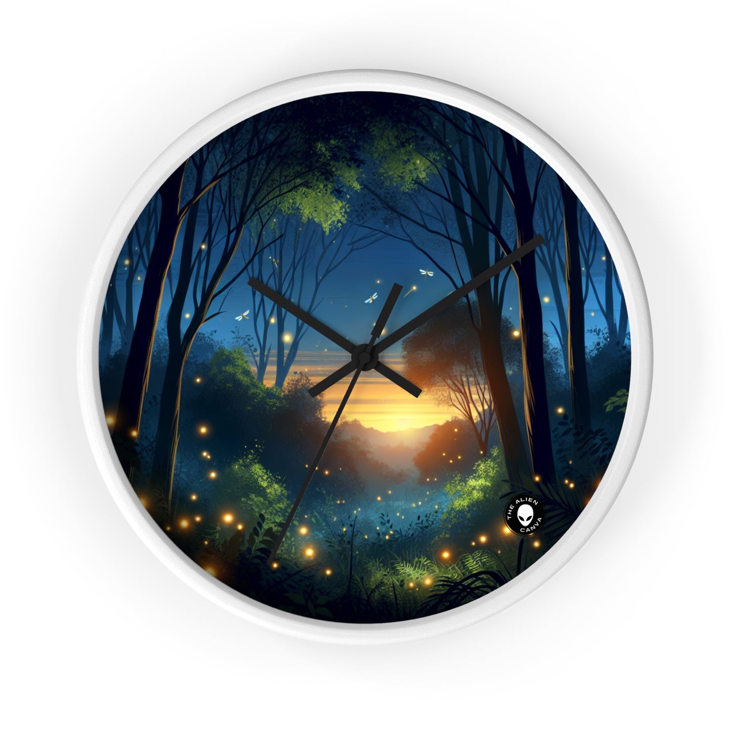 "Enchanted Dusk: Fireflies in the Forest" - The Alien Wall Clock