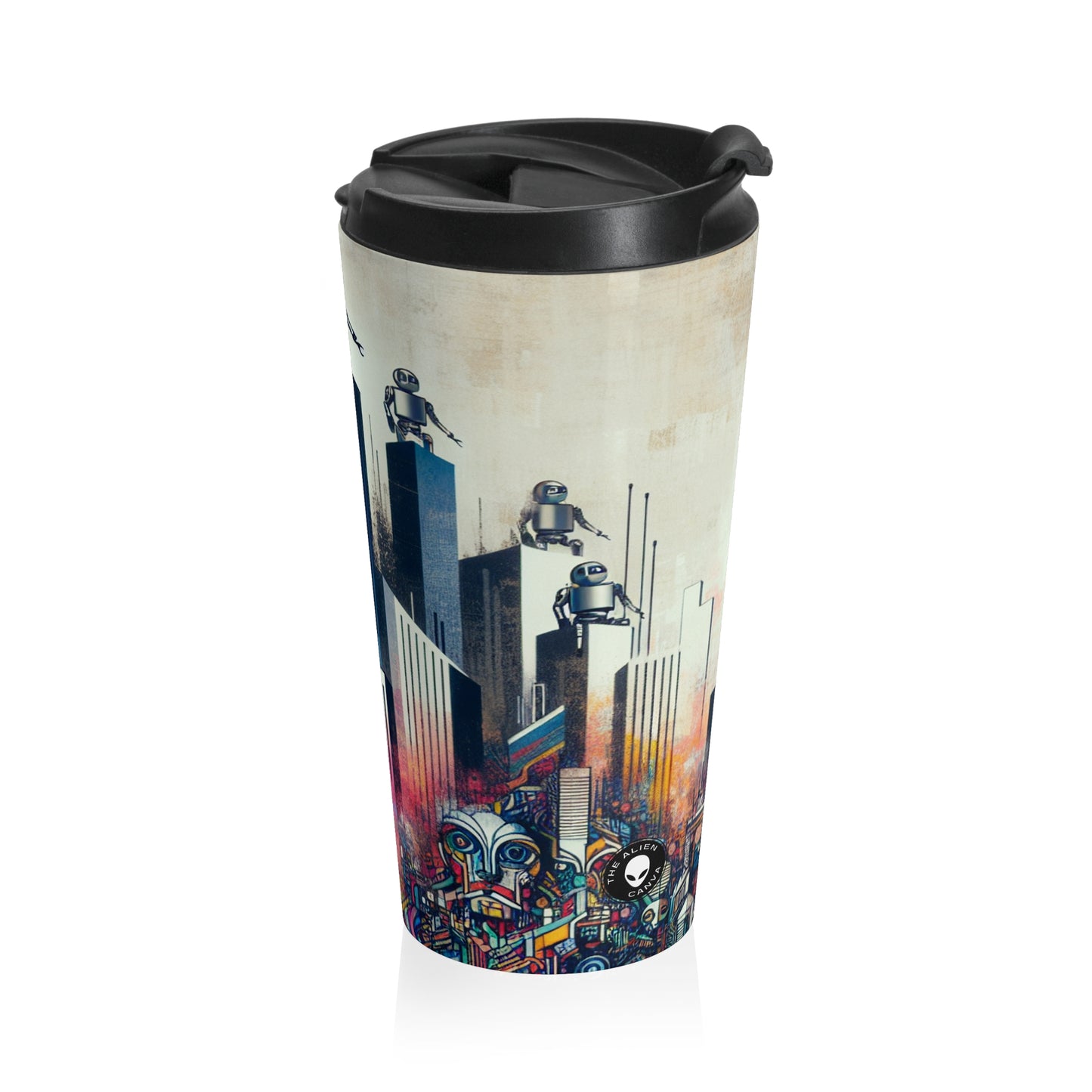 "Paysage urbain robotique : une fresque murale futuriste" - The Alien Mug de voyage en acier inoxydable Street Art / Graffiti