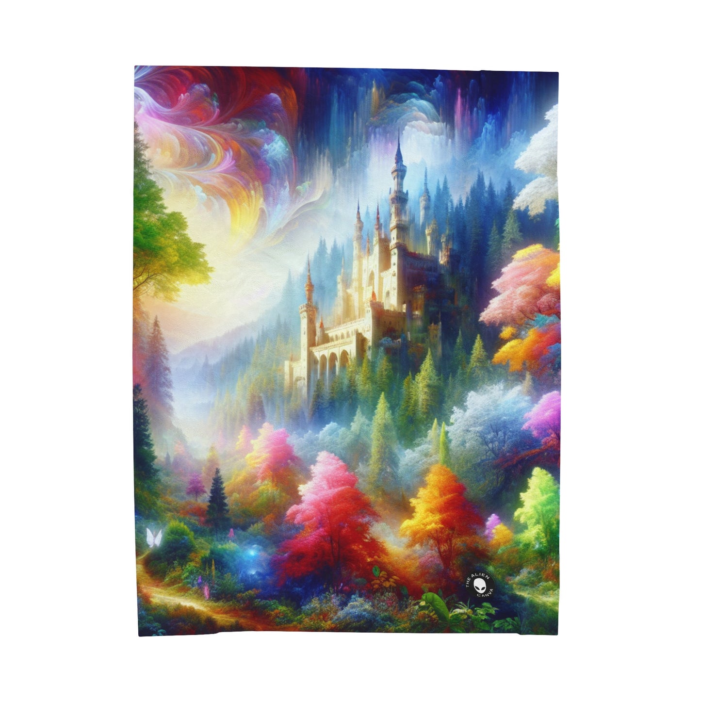 "Glowing Enchantment: The Castle in the Colorful Forest" - The Alien Velveteen Plush Blanket