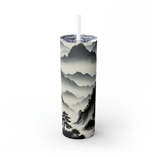 "Harmonious Ink: Capturing the Tranquility of a Zen Garden" - The Alien Maars® Skinny Tumbler with Straw 20oz Ink Wash Painting