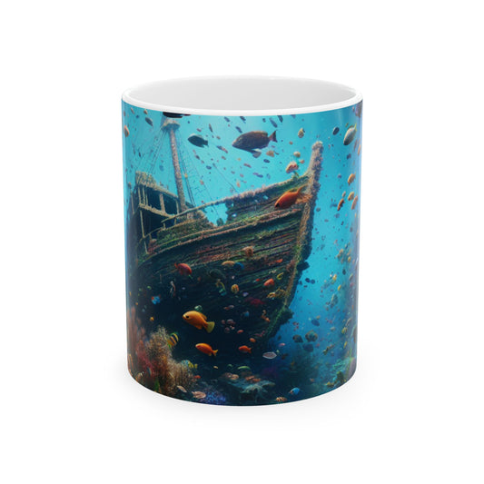 "Esplendor hundido: peces coloridos y arrecifes de coral" - Taza de cerámica The Alien de 11 oz