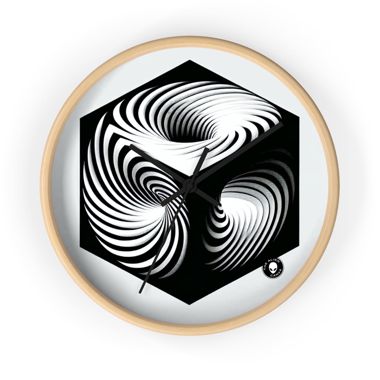 "Cubo convolucional: una ilusión óptica de movimiento incesante" - El reloj de pared alienígena Op Art