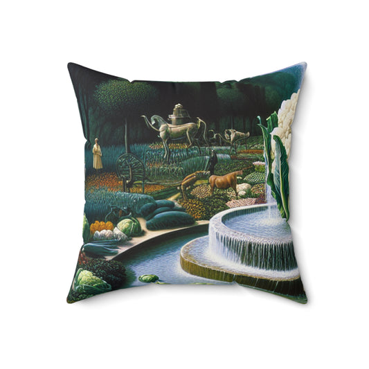 "The Vegetable Fountain: A Cauliflower Conglomerate" - The Alien Spun Polyester Square Pillow Surrealism
