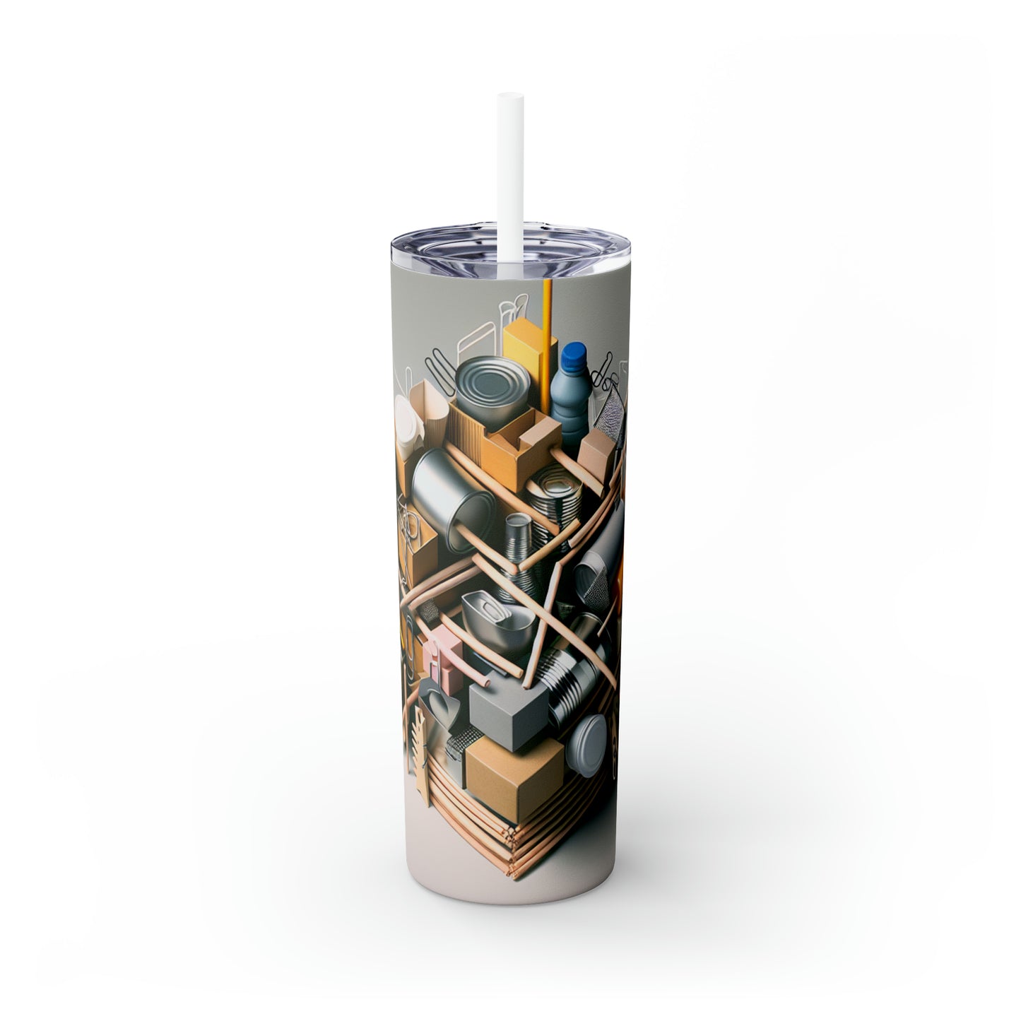 « Monochrome domestique : création d'une œuvre d'art cubiste en 3D » - The Alien Maars® Skinny Tumbler with Straw 20oz Cubism