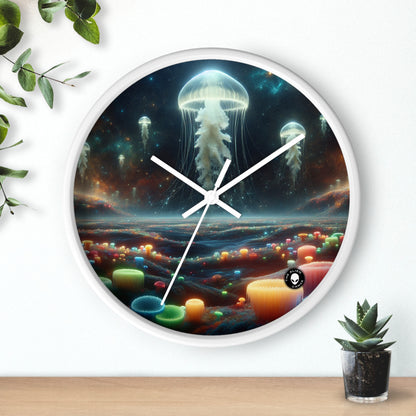 Paisaje onírico de medusas: el reloj de pared extraterrestre