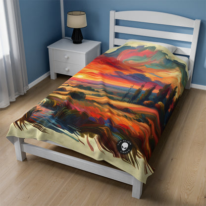 "Harmonious Vistas: A Post-Impressionist Celebration of Nature and Rural Life" - The Alien Velveteen Plush Blanket Post-Impressionism