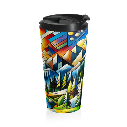 "Cubic Naturalism" - La tasse de voyage Alien en acier inoxydable style cubisme