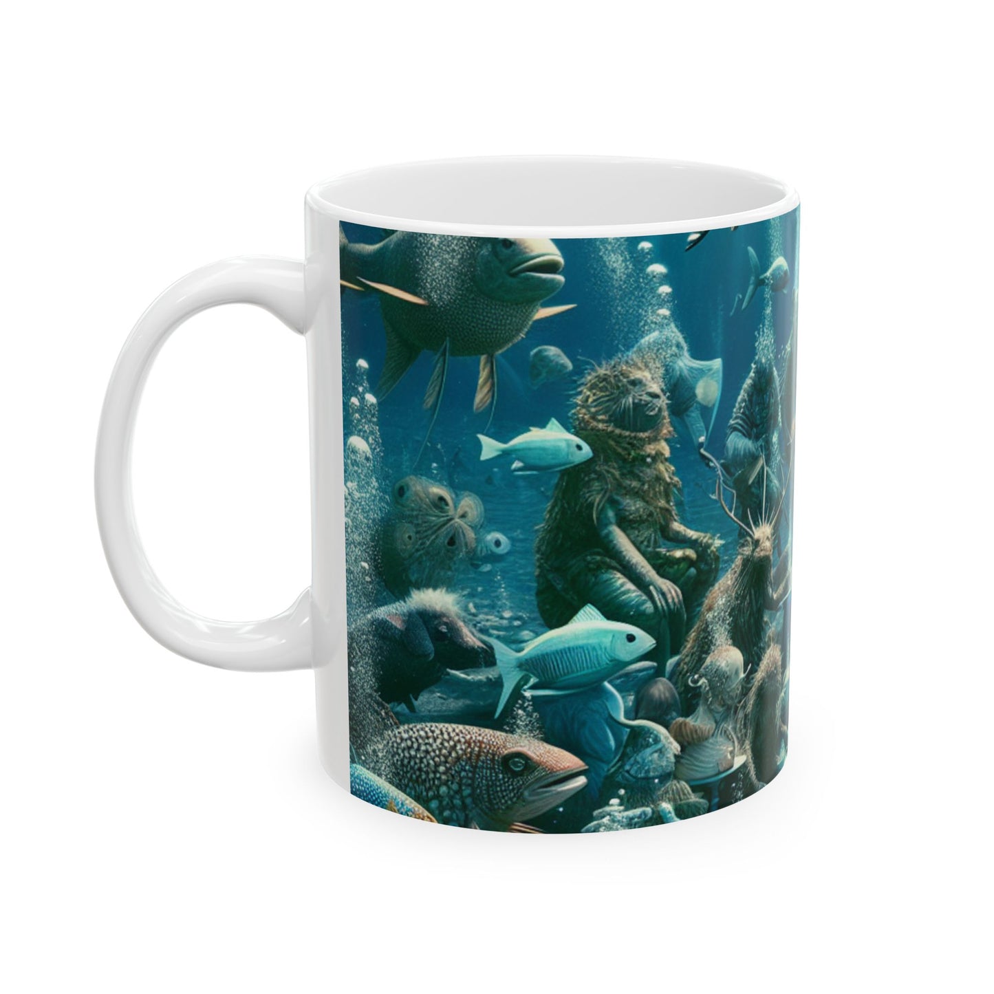 "La hora del té en el mar azul profundo" - Taza de cerámica alienígena de 11 oz