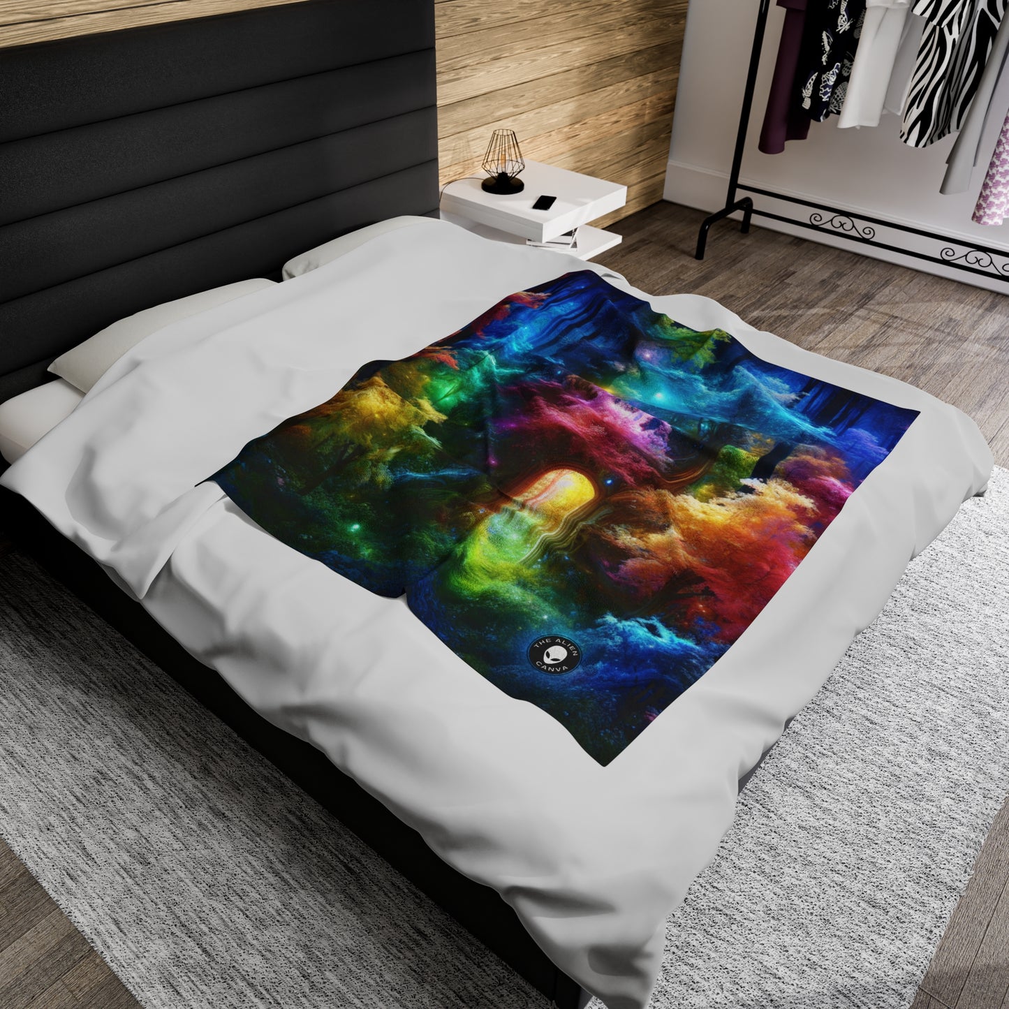 "Enchanted Rainbow Forest: Gateway to the Unseen Realm" - The Alien Velveteen Plush Blanket