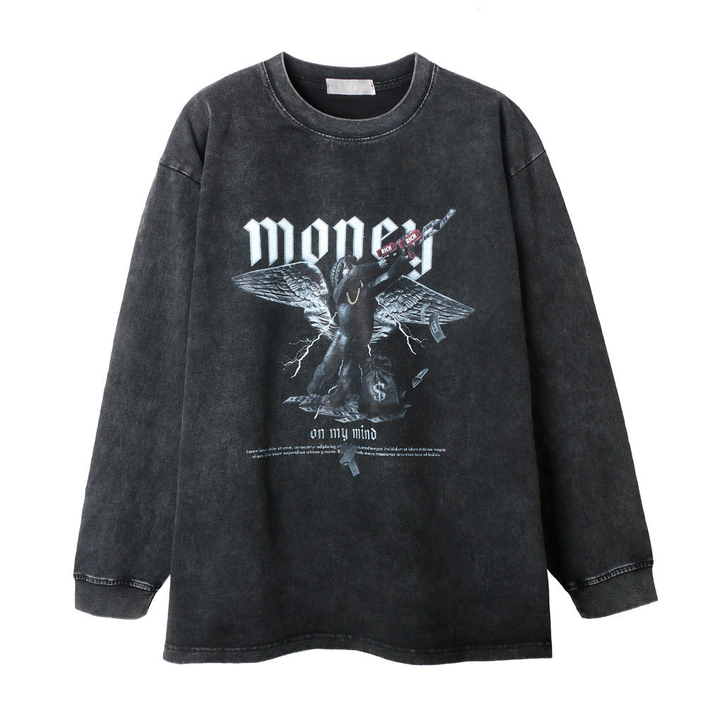 T-shirt à manches longues imprimé Money First pour hommes