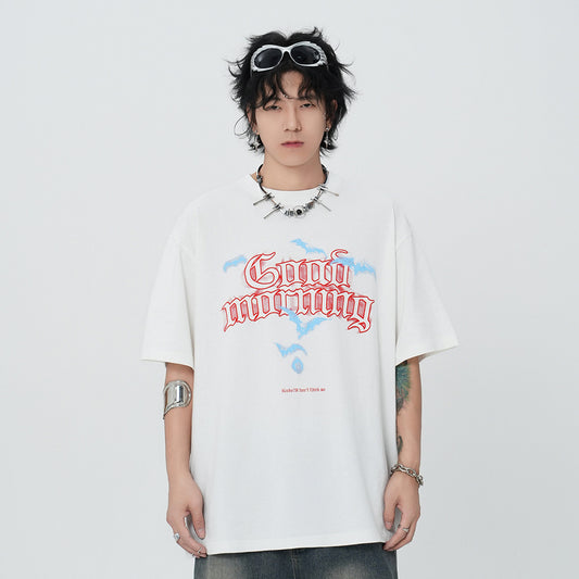 Men's Punk Hip Hop Printed Letter Washed And Worn Short Sleeve T-shirt