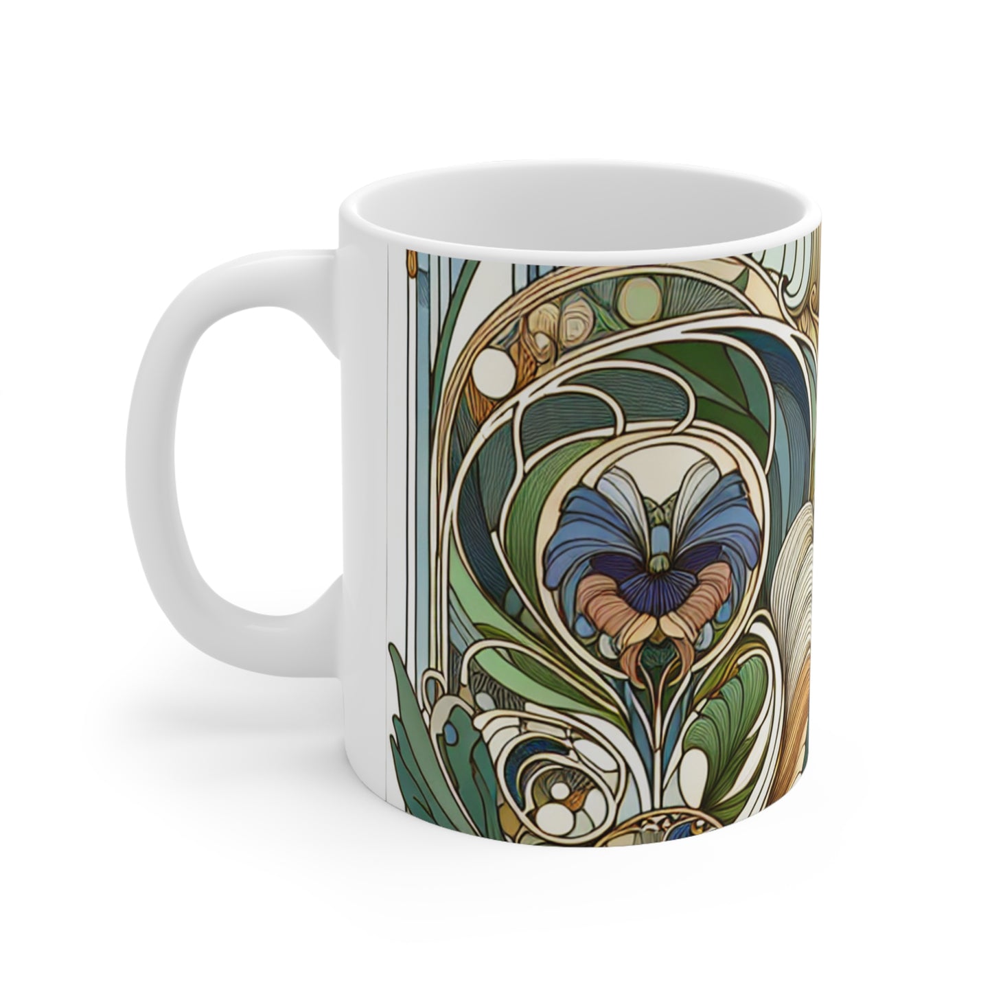 "Encantamiento iluminado por la luna: una serenata mística en el Art Nouveau" - Taza de cerámica The Alien de 11 oz Art Nouveau