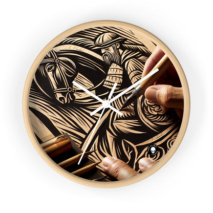 "Enchanting Shadows: A Woodcut Print of the Dancing Northern Lights" - The Alien Wall Clock Woodcut Printing