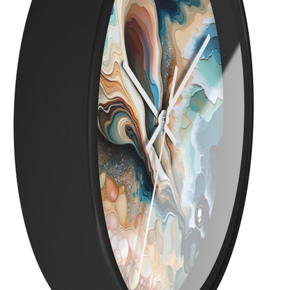 "Une vue sur la plage à travers un coquillage" - The Alien Wall Clock Acrylique Pouring