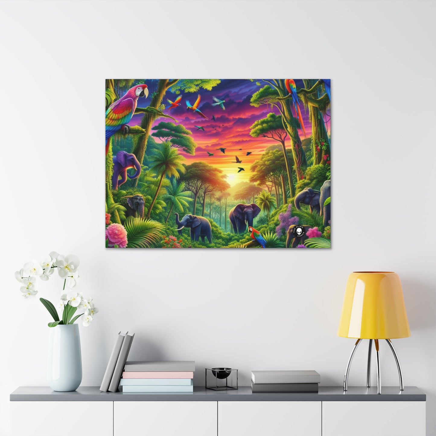 "Atardecer en la naturaleza: una aventura en la jungla del arcoíris" - The Alien Canva