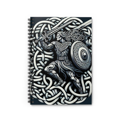 "Chevalier Celtique : Épée et Bouclier dans des Noeuds Anciens" - Carnet à Spirale Alien (Ligne Lignée) Style Art Celtique