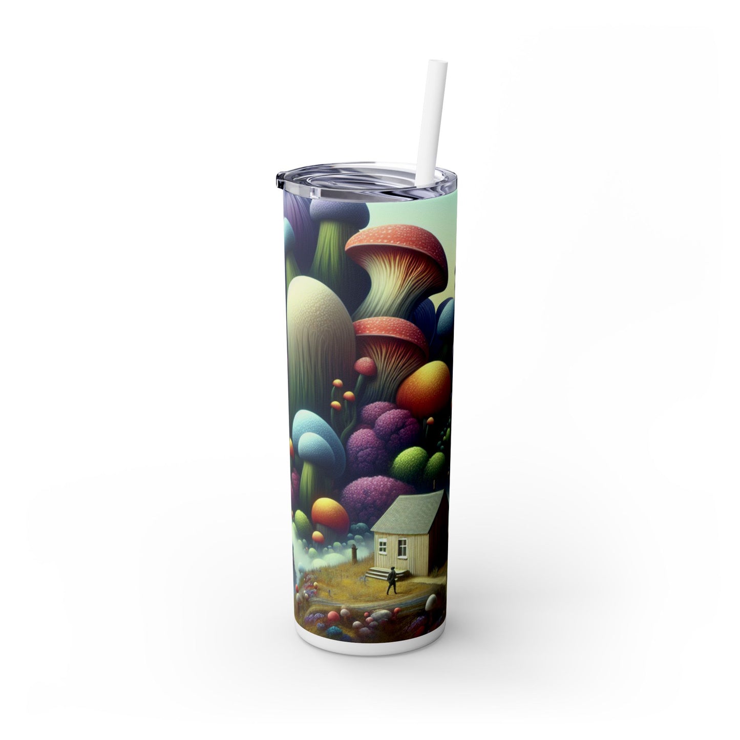 "Giant Flora and Miniature Villages: A Dreamy Wonderland" - The Alien Maars® Skinny Tumbler with Straw 20oz