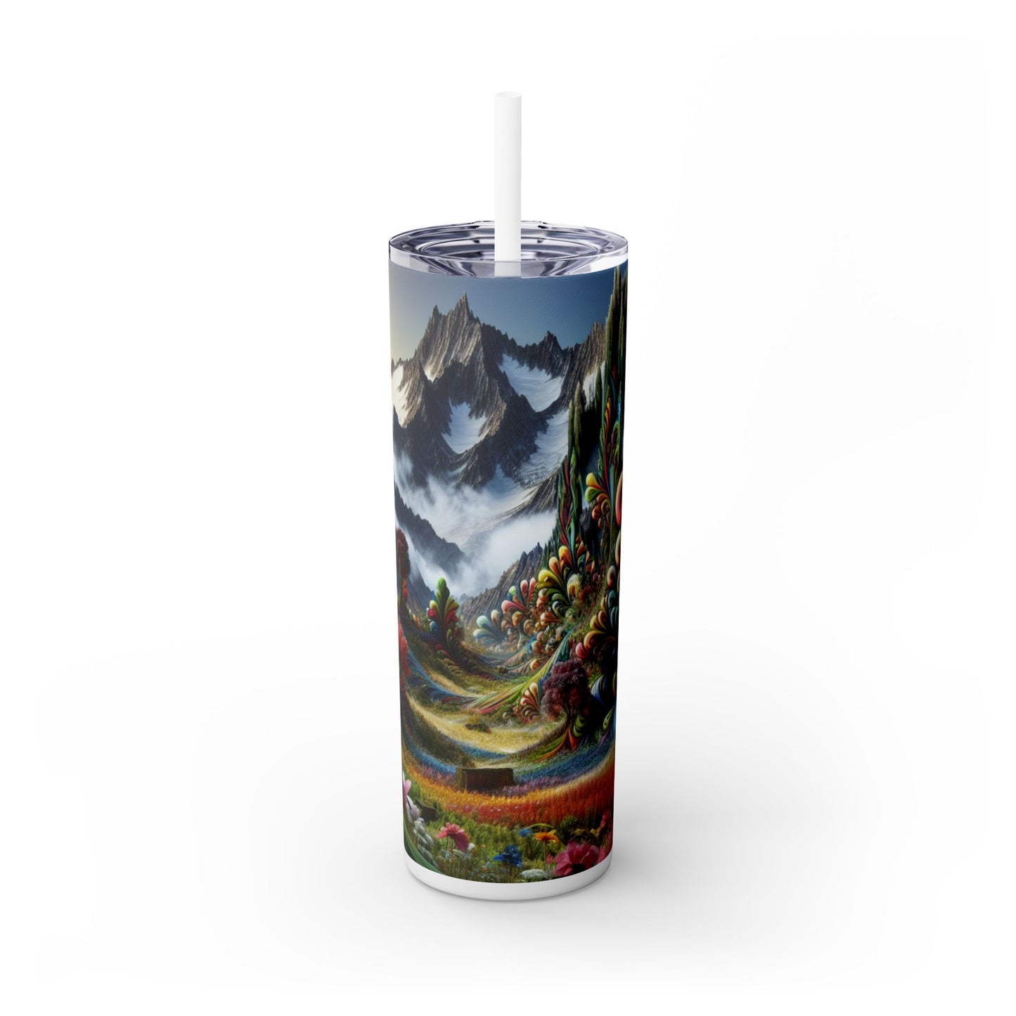 "Candy Mountains and Whimsical Valleys" - The Alien Maars® Skinny Tumbler with Straw 20oz