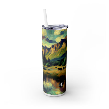 "Dusk in the Countryside: A Vibrant Post-Impressionist Painting" - The Alien Maars® Skinny Tumbler with Straw 20oz Post-Impressionism