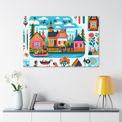 "Whimsical Village: A Folk Art Fairytale" - The Alien Canva Folk Art