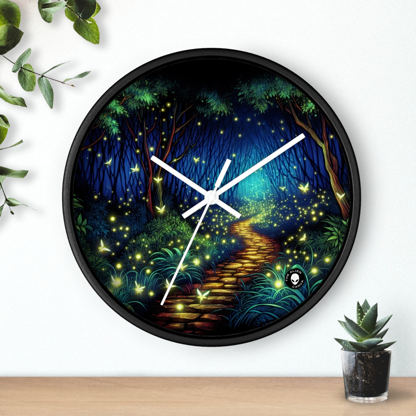 "Bosque Encantado: Resplandor Nocturno" - El Reloj de Pared Extraterrestre