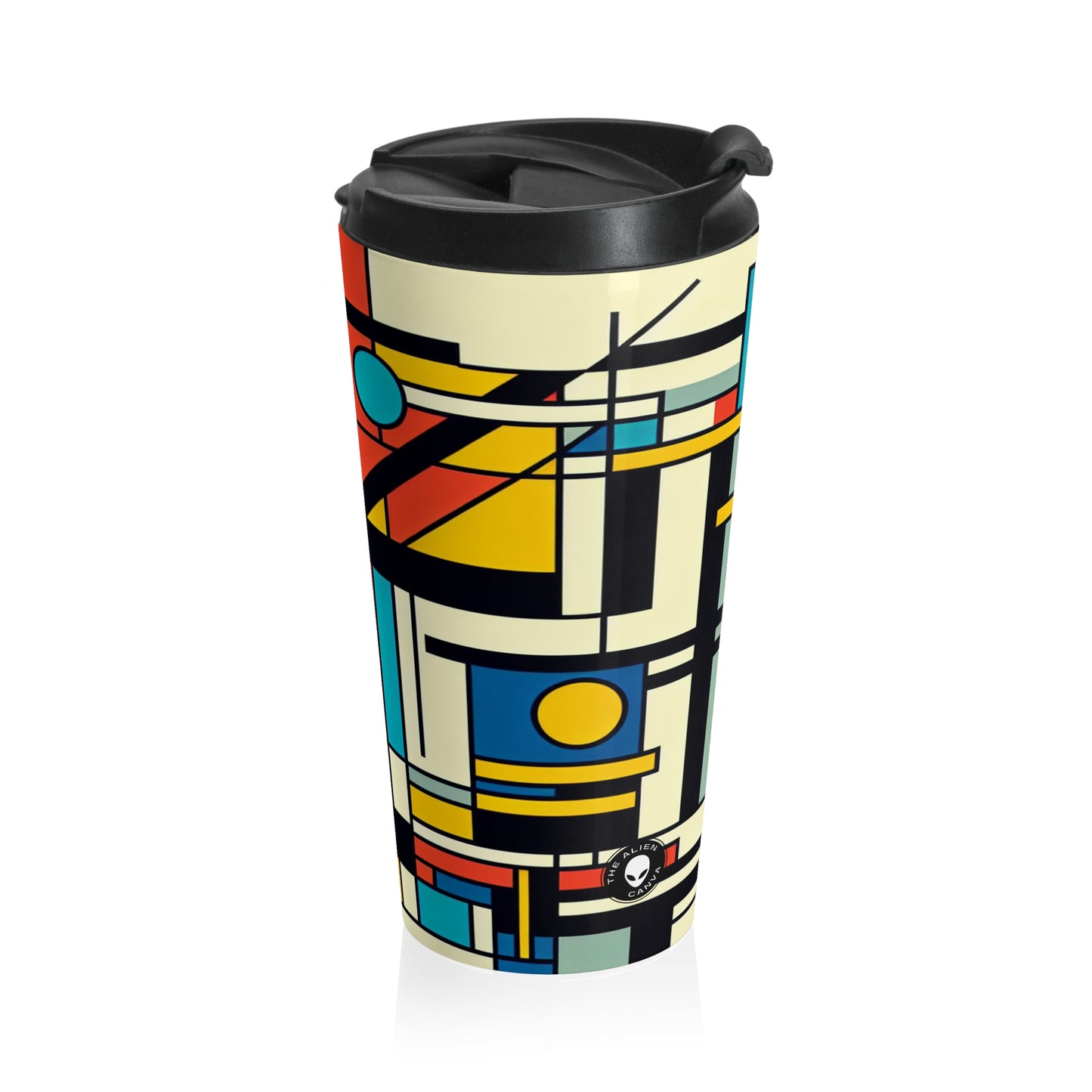 "Harmonious Balance: Neoplastic Exploration in Black, White, and Primary Colors" - The Alien Stainless Steel Travel Mug Neoplasticism