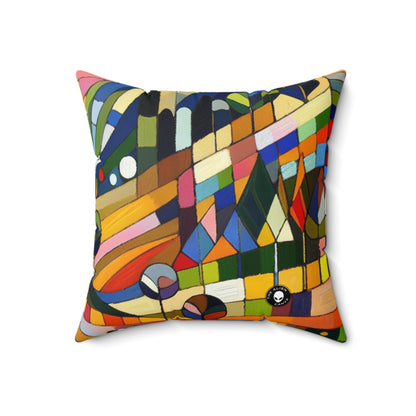 "Pique-nique dans le pré" - L'Alien Spun Polyester Square Pillow Naïve Art