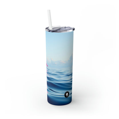 "The Pink Elephant in the Deep Blue Sea" - The Alien Maars® Skinny Tumbler with Straw 20oz A pink elefant floating in the ocean