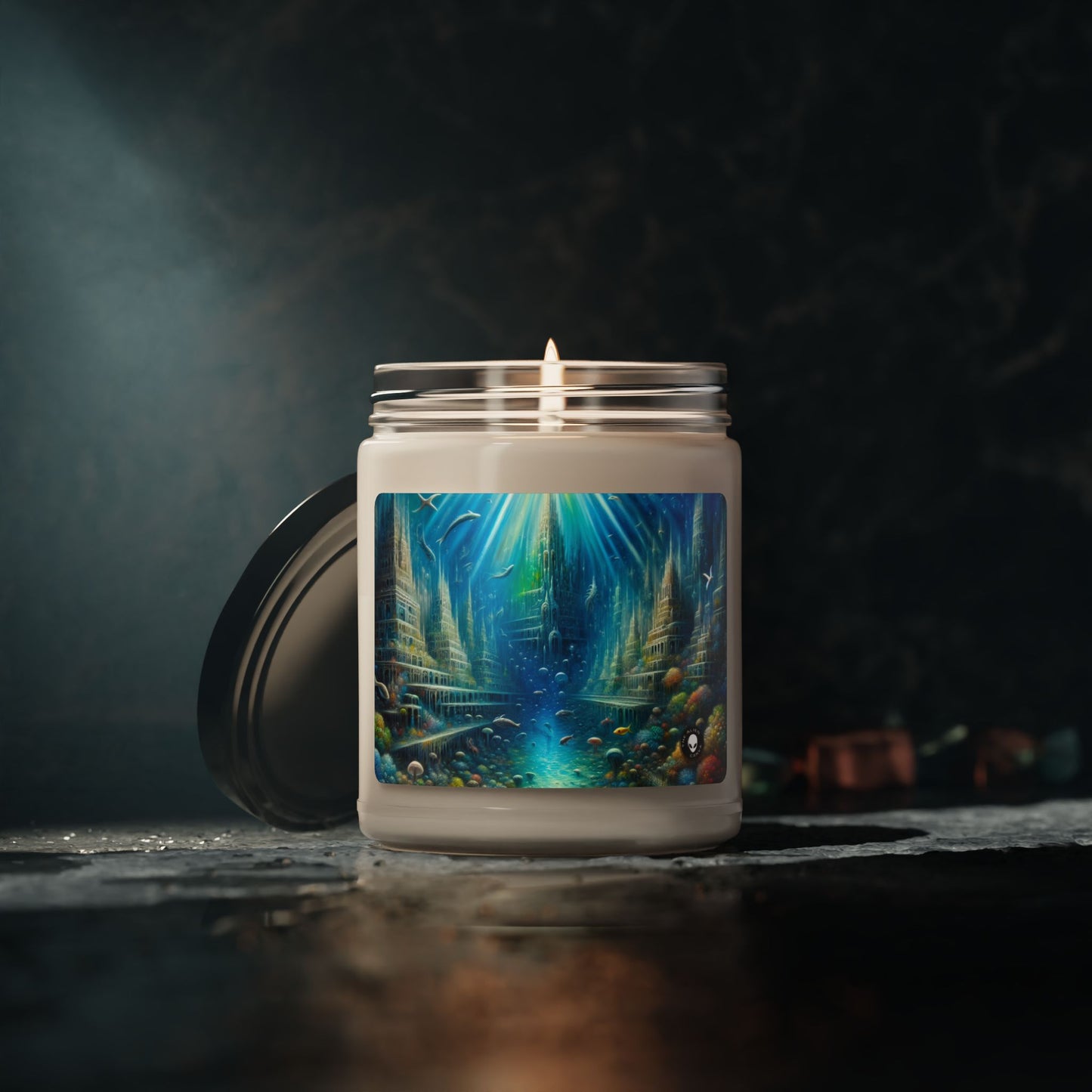 "Ciudad submarina encantada" - Vela de soja con aroma a alienígena de 9 oz