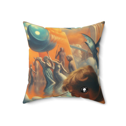 Whimsical Dreams: Defying Gravity in the Celestial Abyss- The Alien Spun Polyester Square Pillow Surrealism