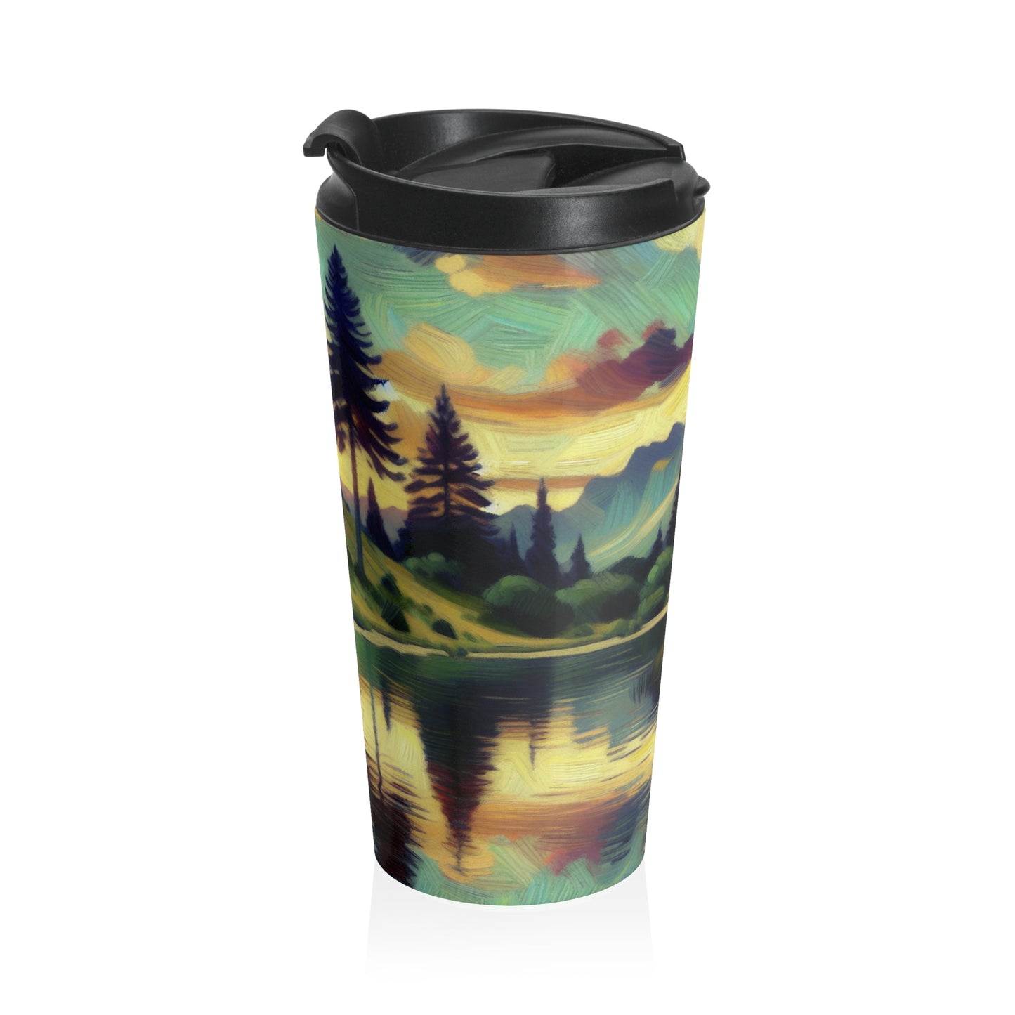 "Dusk in the Countryside: A Vibrant Post-Impressionist Painting" - The Alien Stainless Steel Travel Mug Post-Impressionism