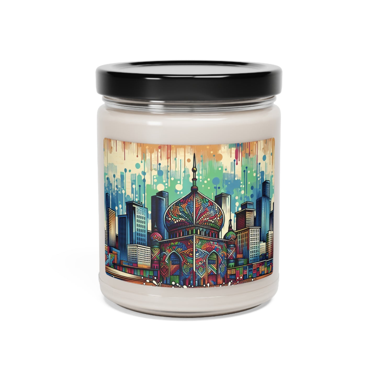 "Ciudad brillante: un toque de color en el horizonte" - Vela de soja con aroma a alienígena, 9 oz, arte callejero/estilo graffiti