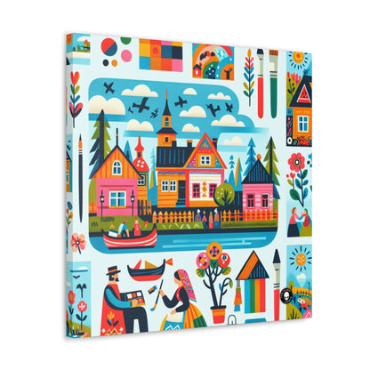 "Whimsical Village: A Folk Art Fairytale" - The Alien Canva Folk Art