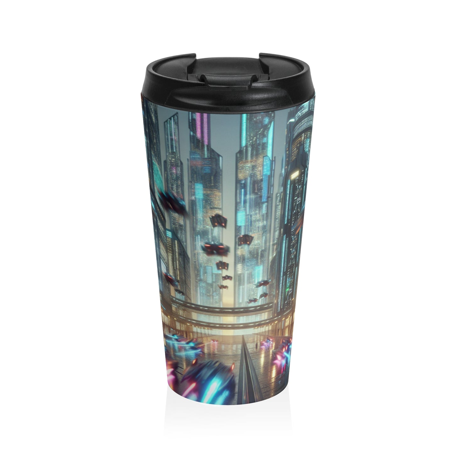 Neon Rain: A Futuristic Cityscape - The Alien Stainless Steel Travel Mug