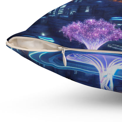 "City of Tomorrow: Nature and Technology Intertwined"- The Alien Spun Polyester Square Pillow