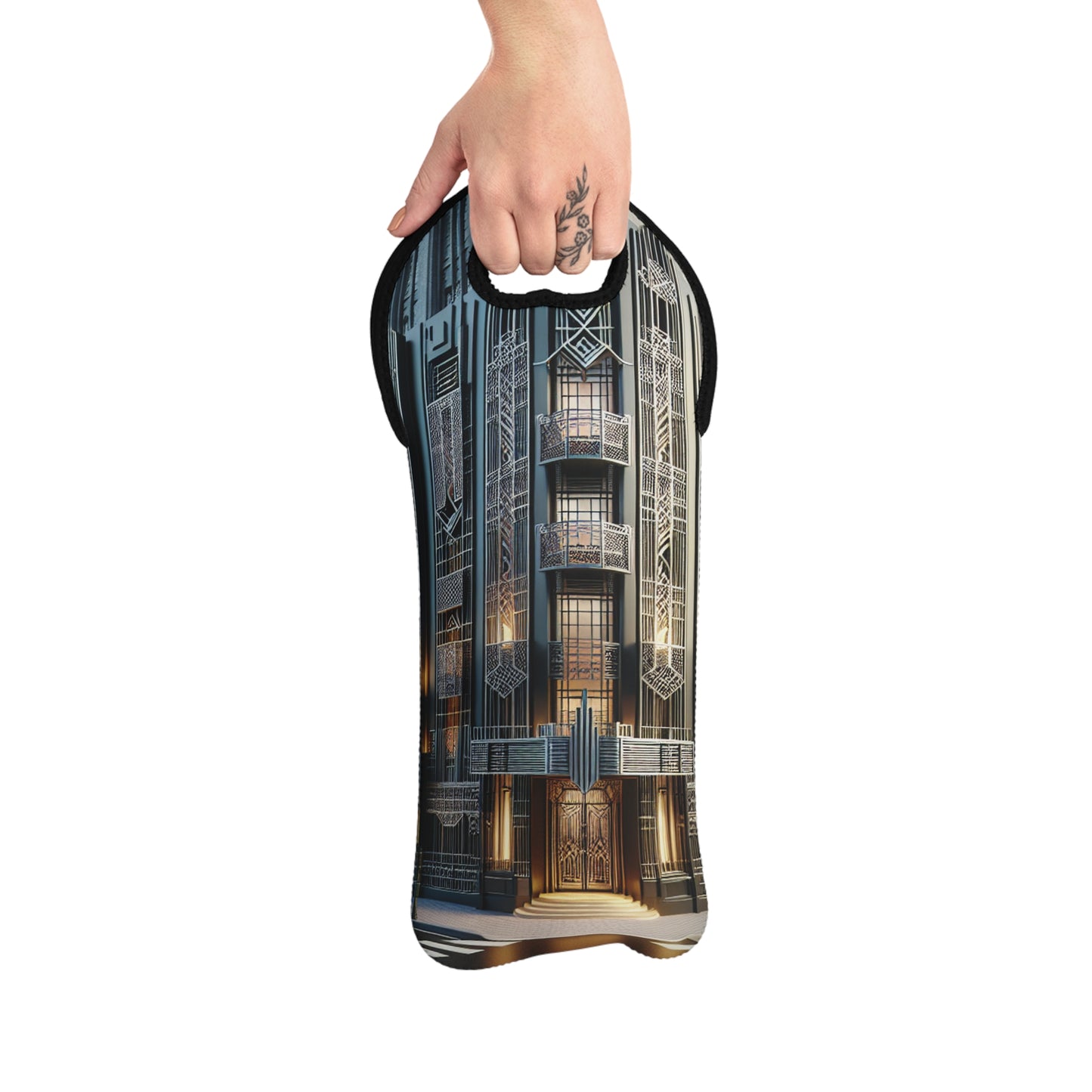 "Elegancia iluminadora: una calle de la ciudad Art Deco" - The Alien Wine Tote Bag estilo Art Deco