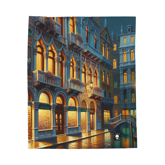 "Venetian Night: A Luminous Street Scene" - The Alien Velveteen Plush Blanket Venetian School