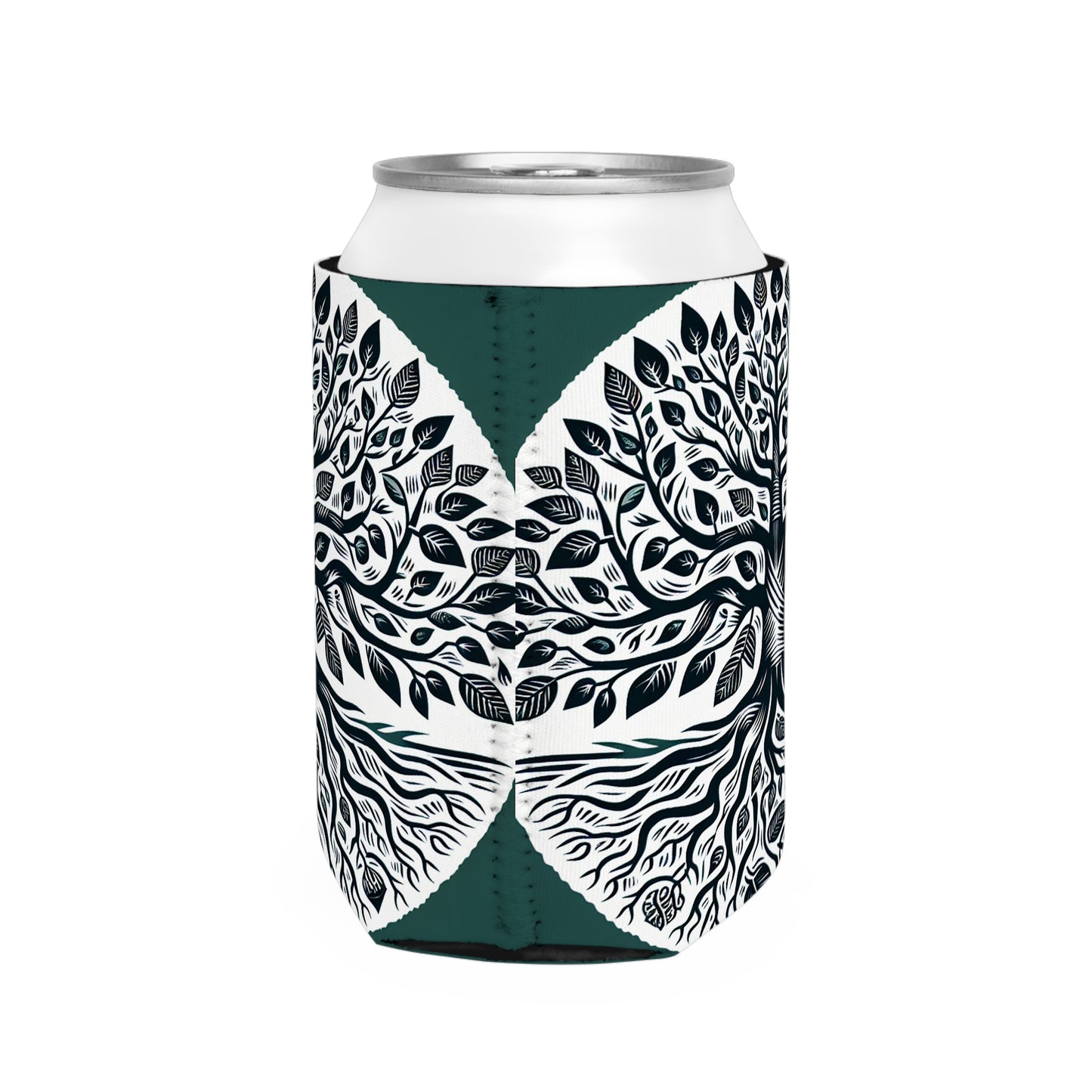 "Modern Woodcut Family Tree" - The Alien Can Cooler Sleeve Woodcut Printing