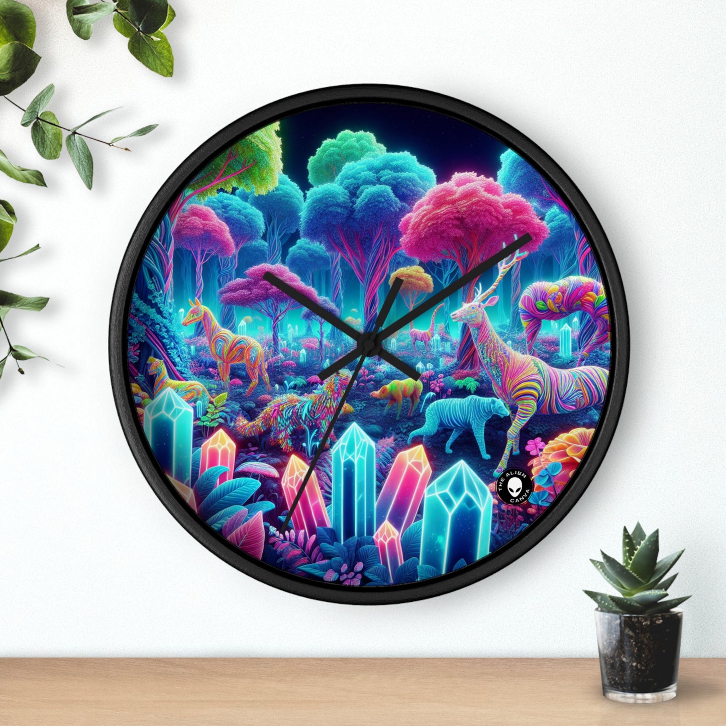 "Glowing Enchantment: Neon Forest" - The Alien Wall Clock