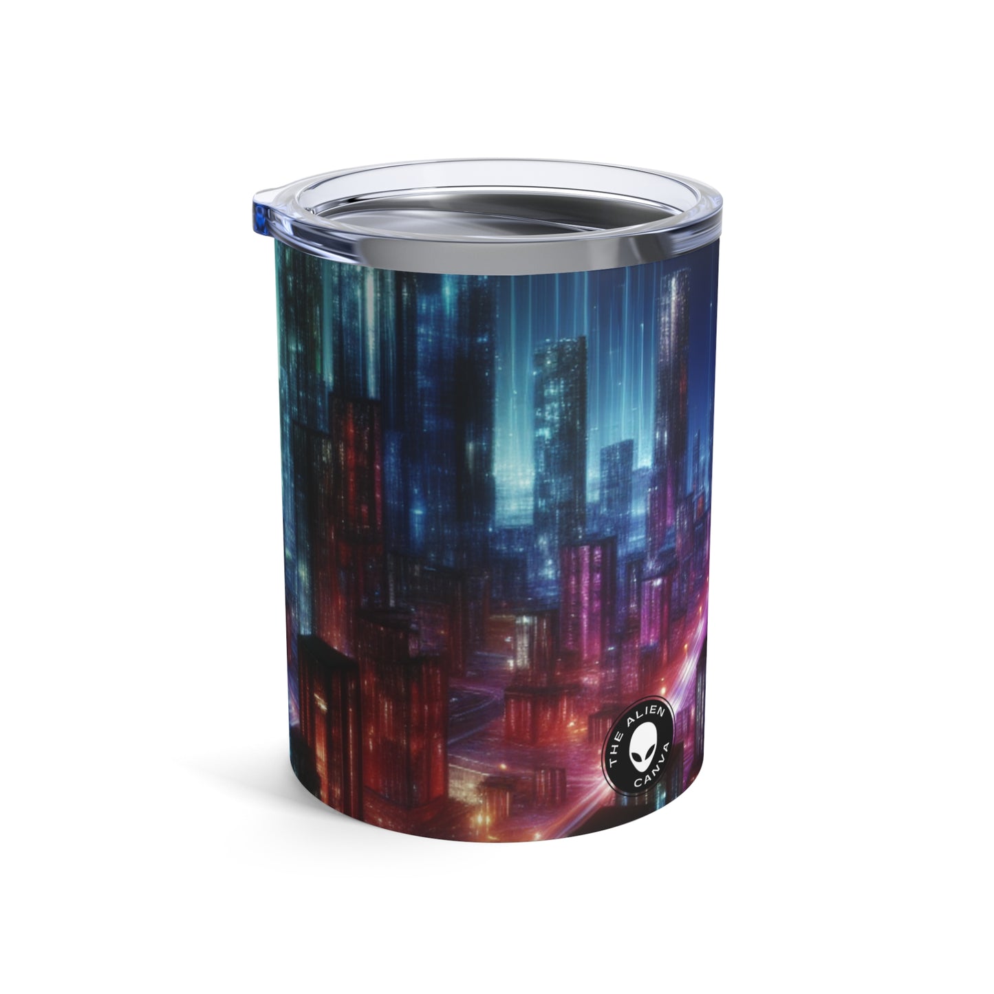 "Neon Skyline: un paisaje urbano futurista" - Vaso Alien de 10 oz