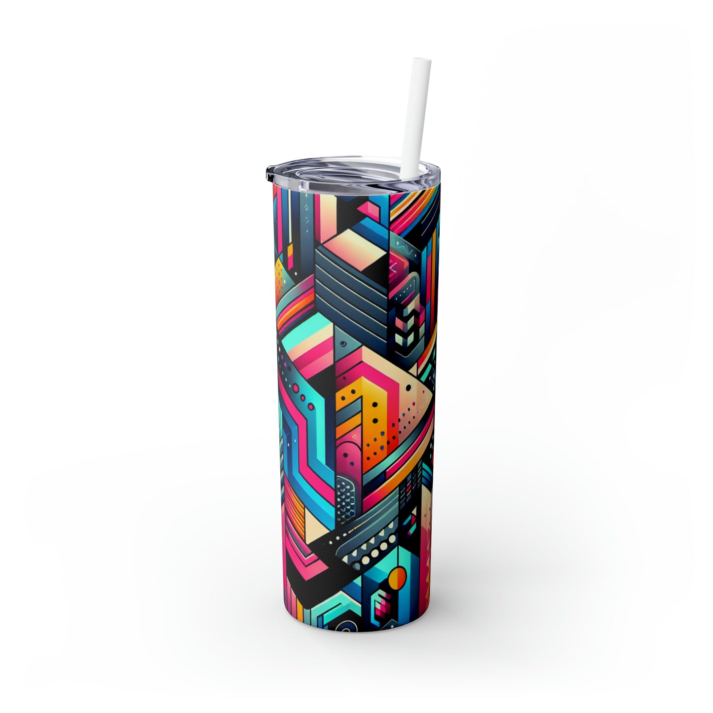 Neon Geometry - The Alien Maars® Skinny Tumbler with Straw 20oz Digital Art Style