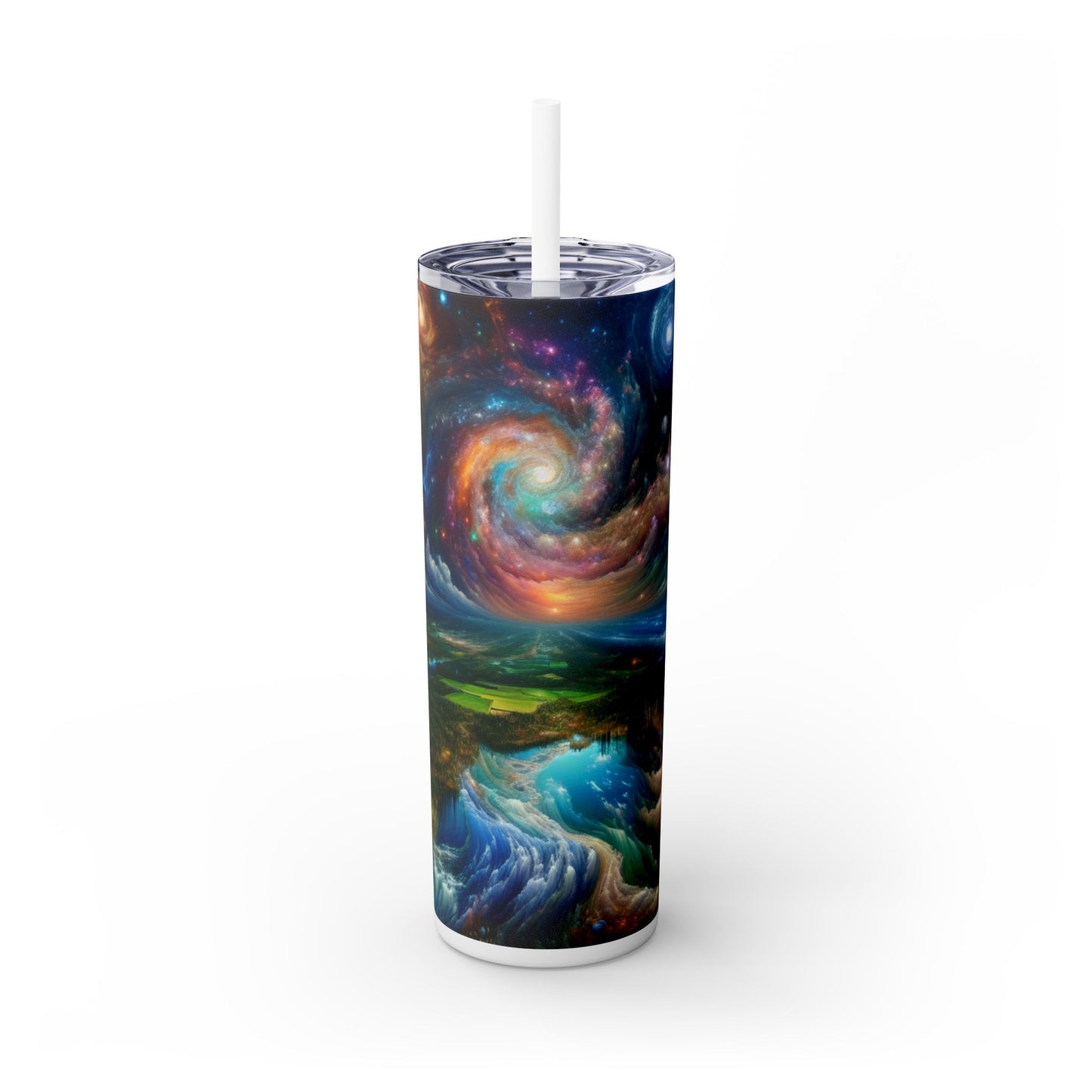 "Patchwork Galactique : Un paysage surréaliste" - The Alien Maars® Skinny Tumbler avec paille 20oz