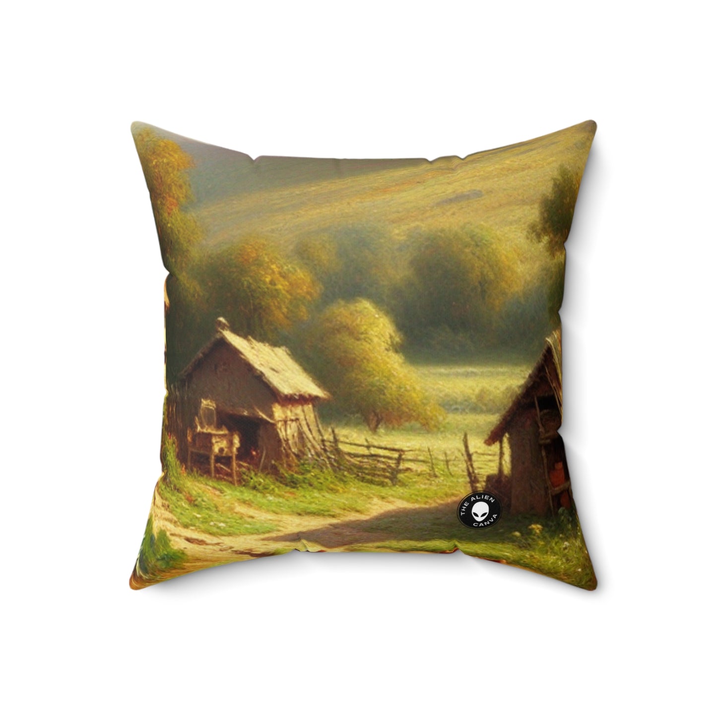 "Bustling Market: A Colorful Post-Impressionist Scene"- The Alien Spun Polyester Square Pillow Post-Impressionism