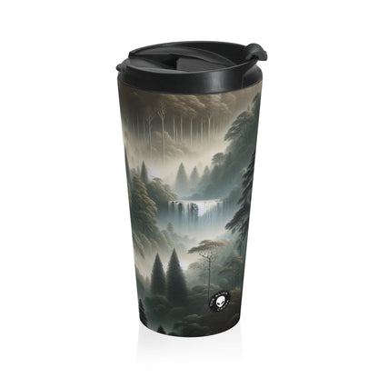 « Misty Forest Retreat » – La tasse de voyage en acier inoxydable Alien