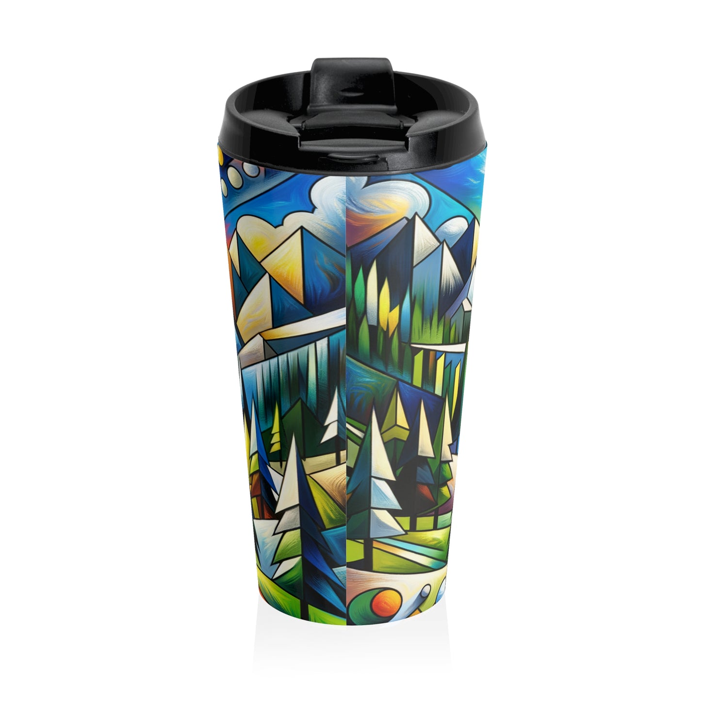 "Cubic Naturalism" - La tasse de voyage Alien en acier inoxydable style cubisme